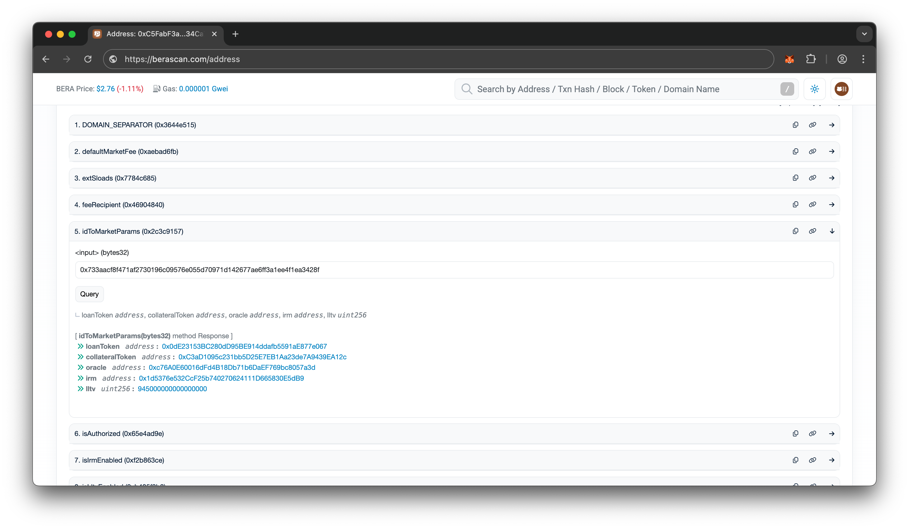 Berascan - Determine IRM Contract Address