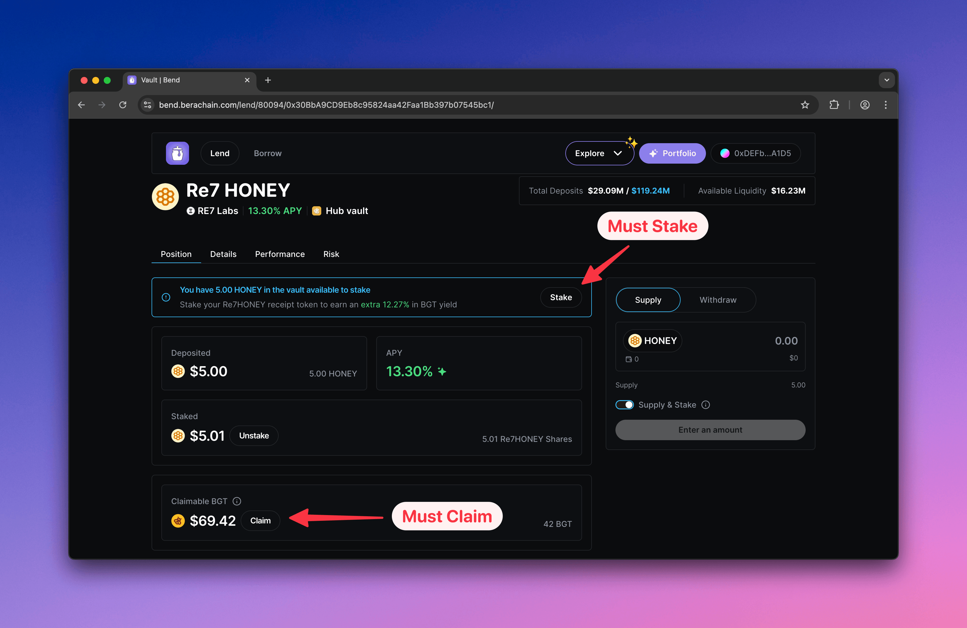 Berachain Bend - Stake & Claim Required
