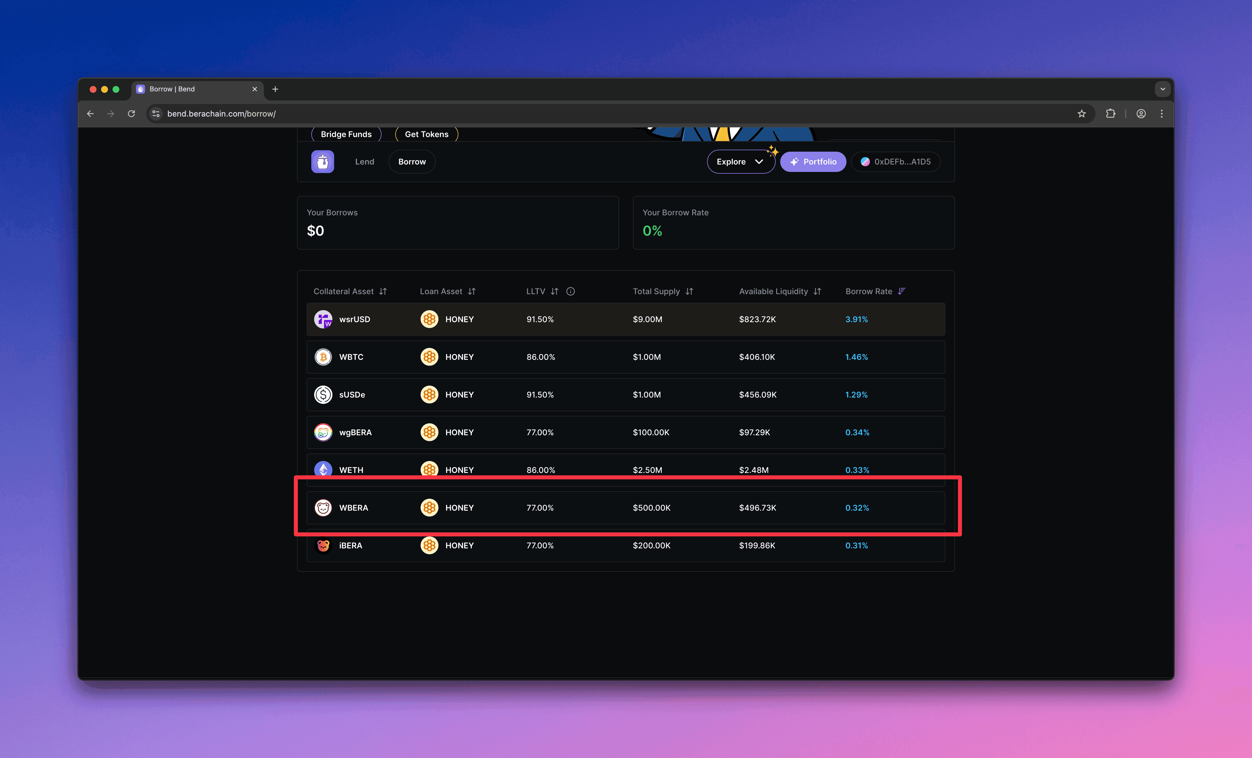 Berachain Bend - Choose Market