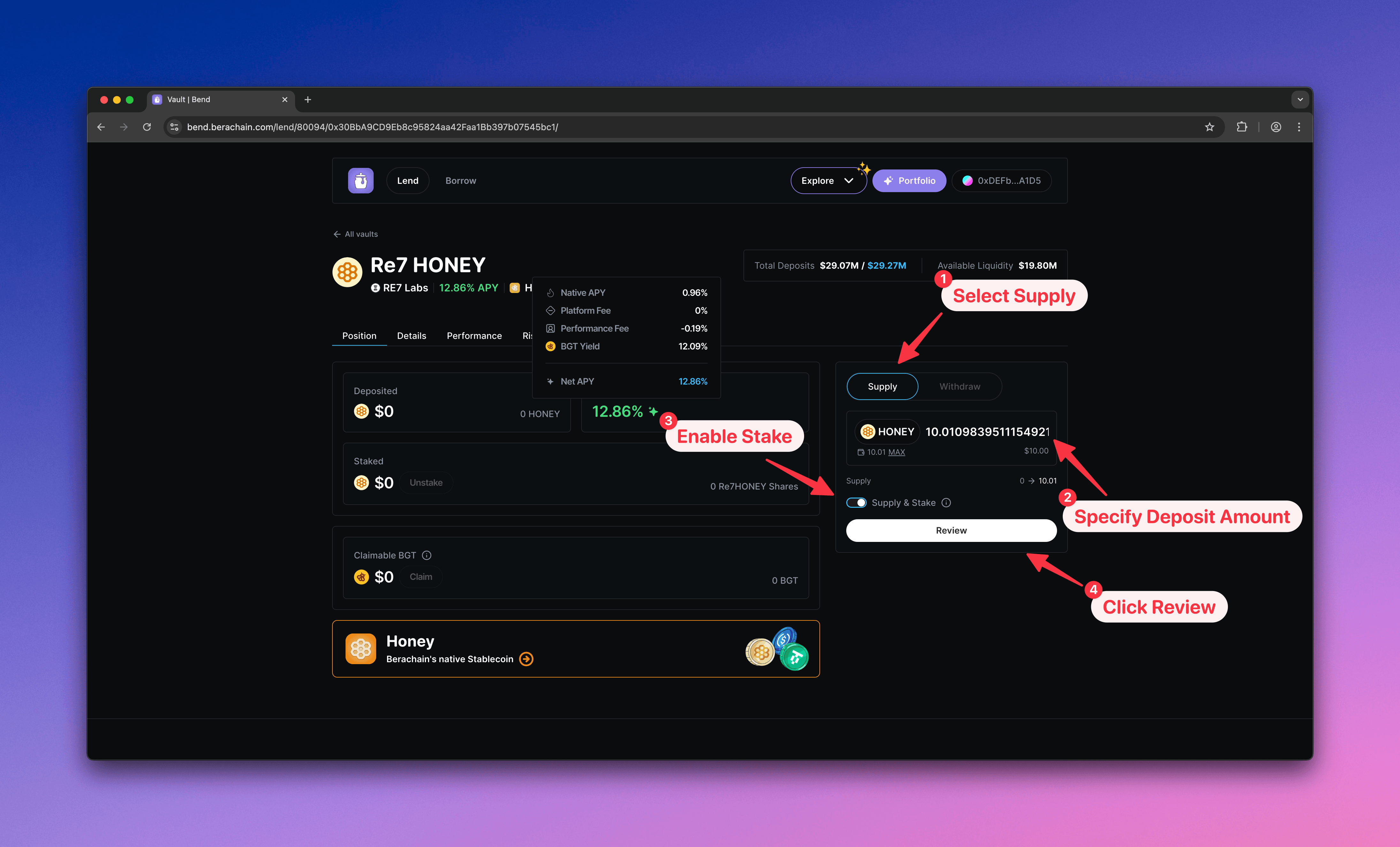Berachain Bend - Configure Deposit