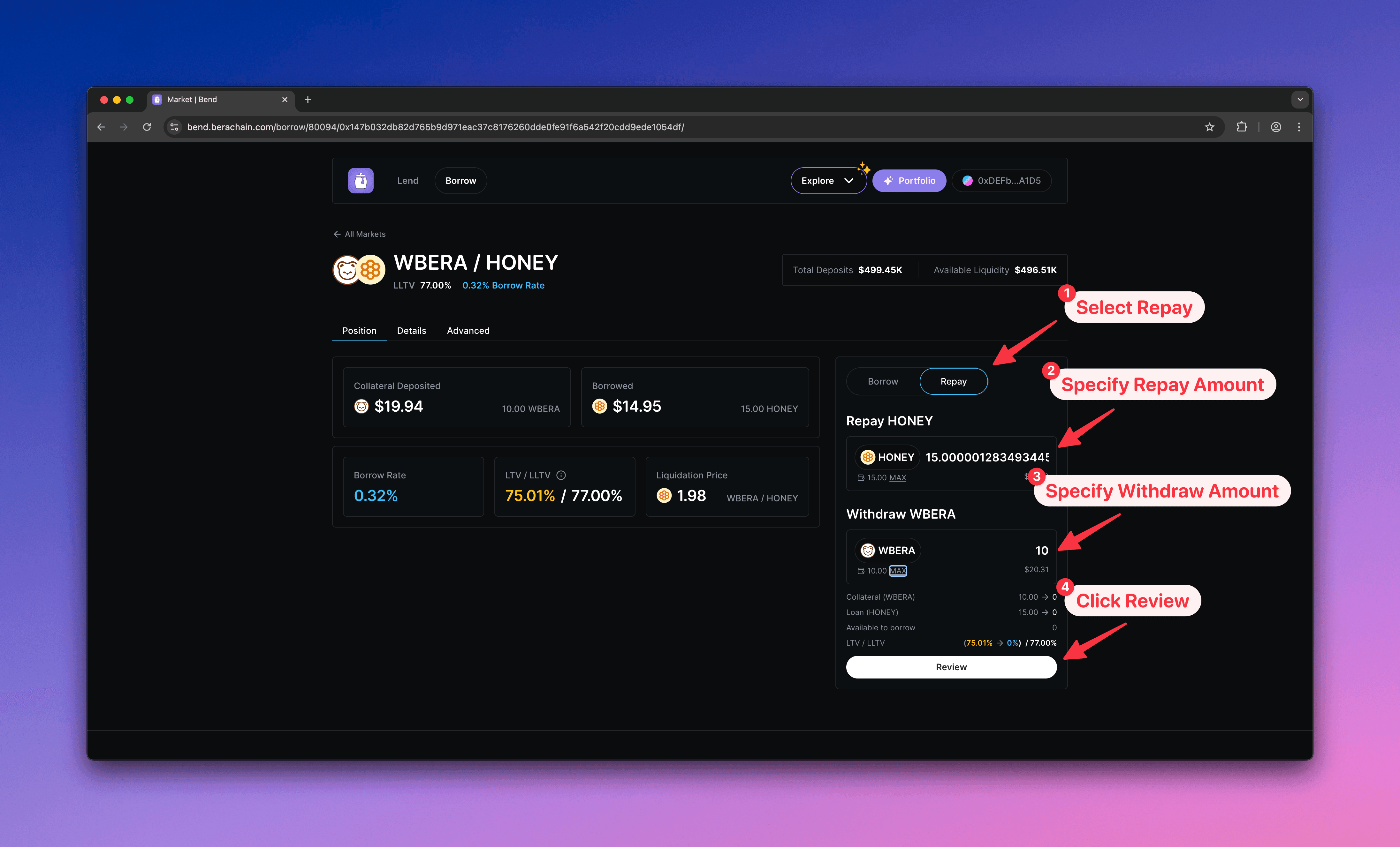 Berachain Bend - Configure Repay