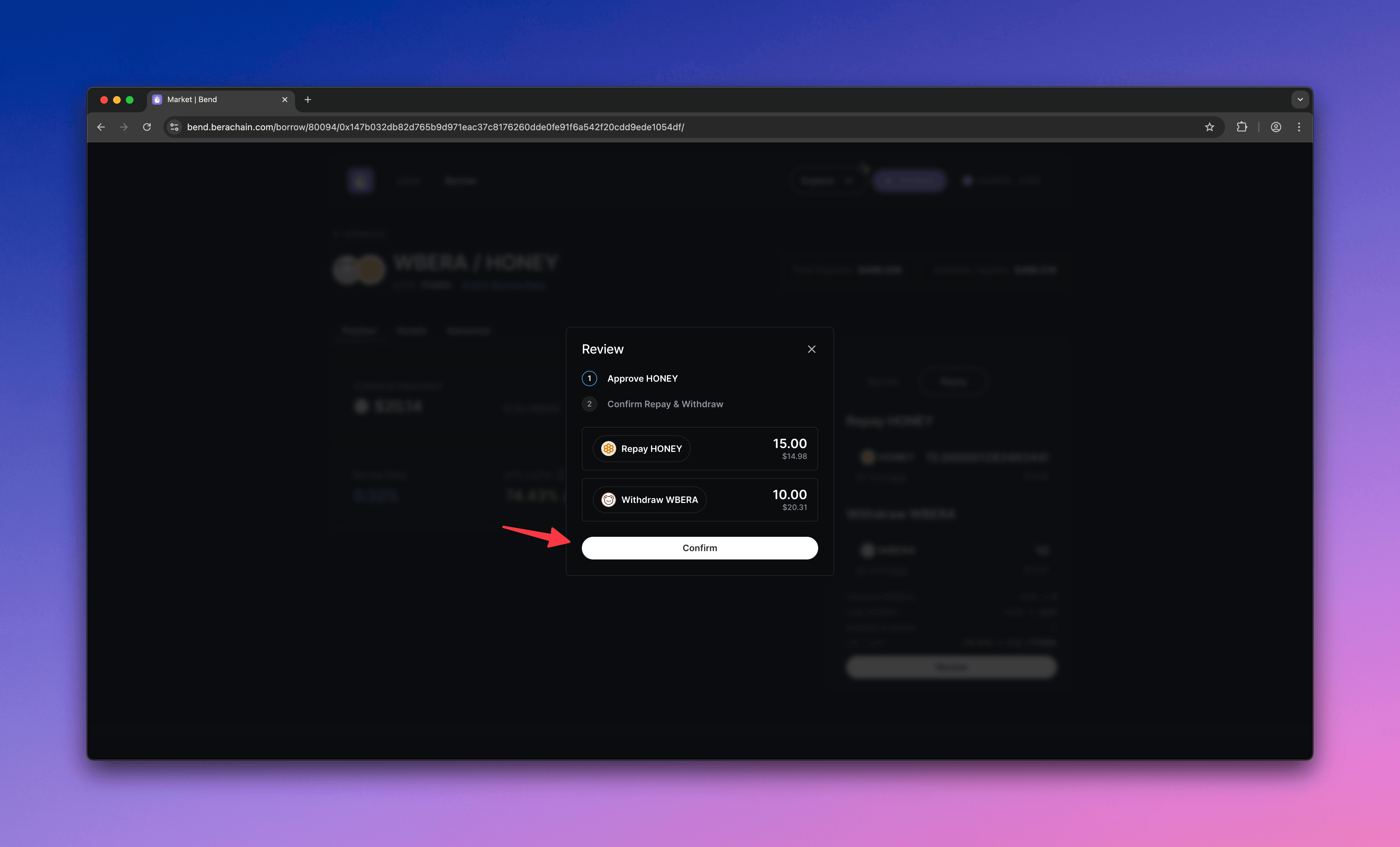 Berachain Bend - Confirm Repay