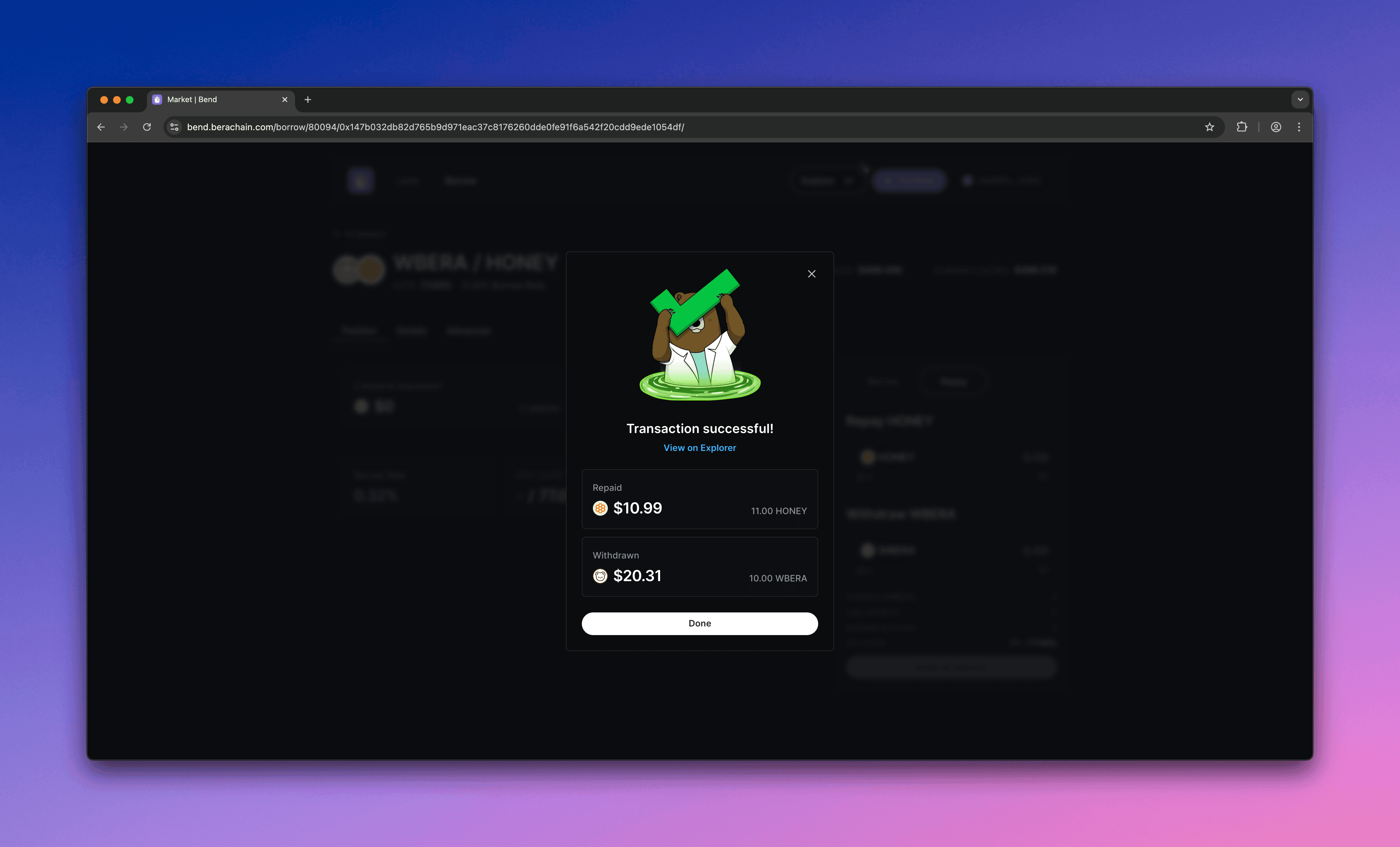 Berachain Bend - Successful Confirm Repay