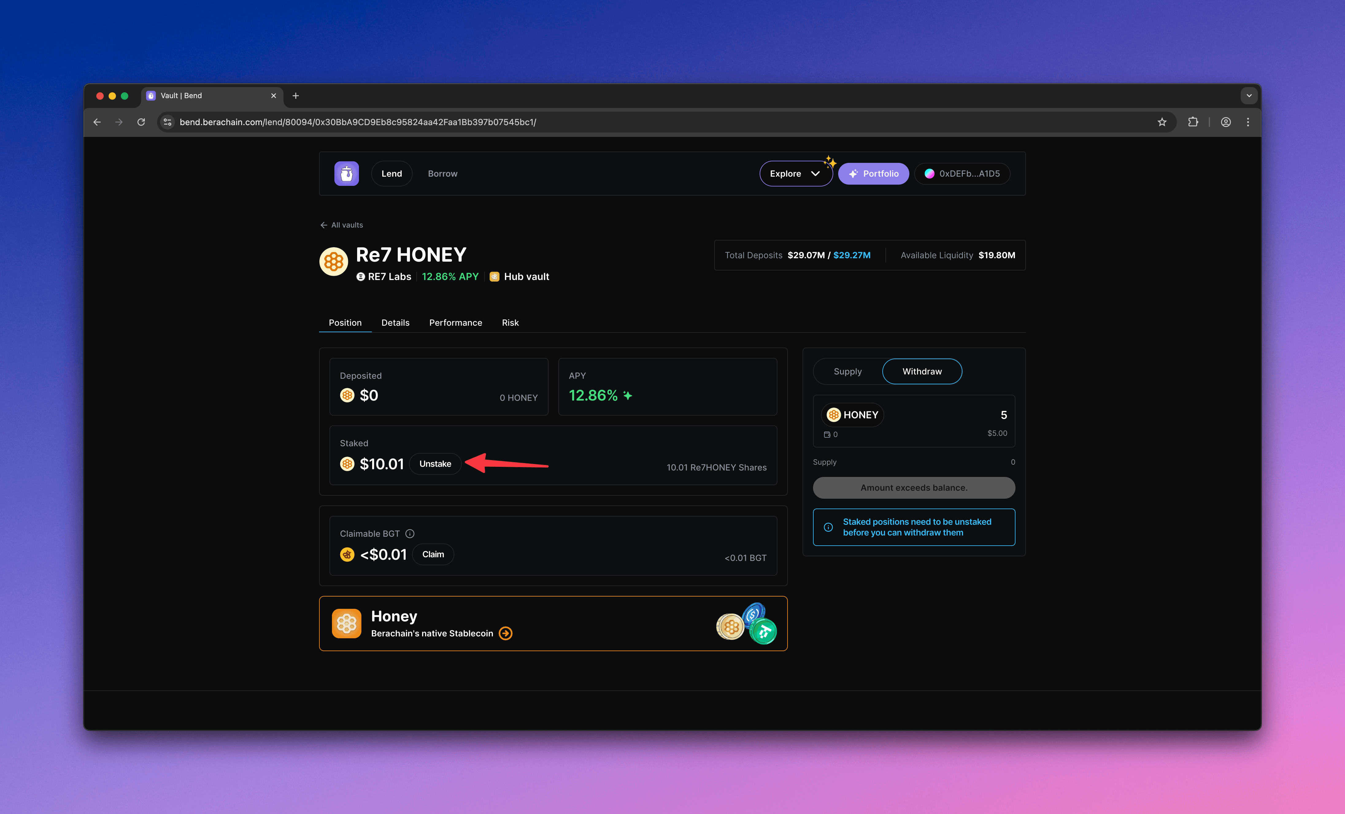 Berachain Bend - Unstake