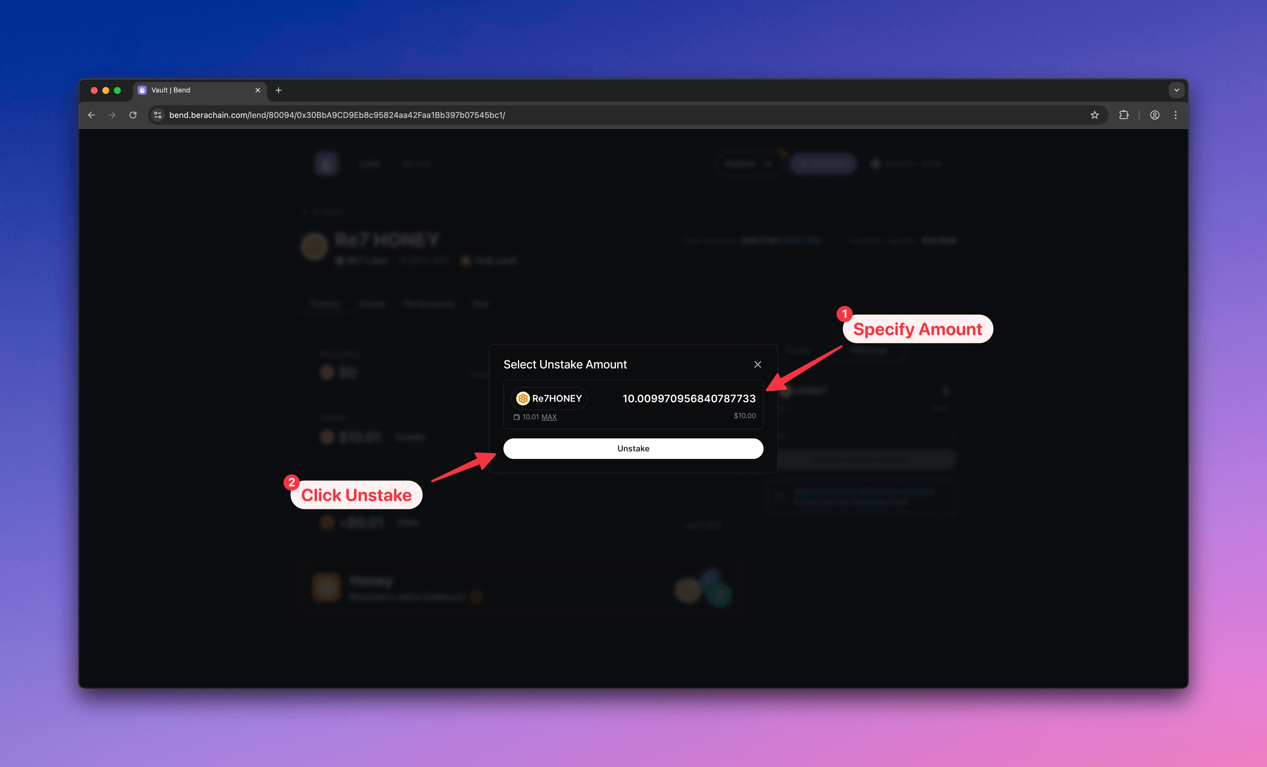Berachain Bend - Confirm Unstake