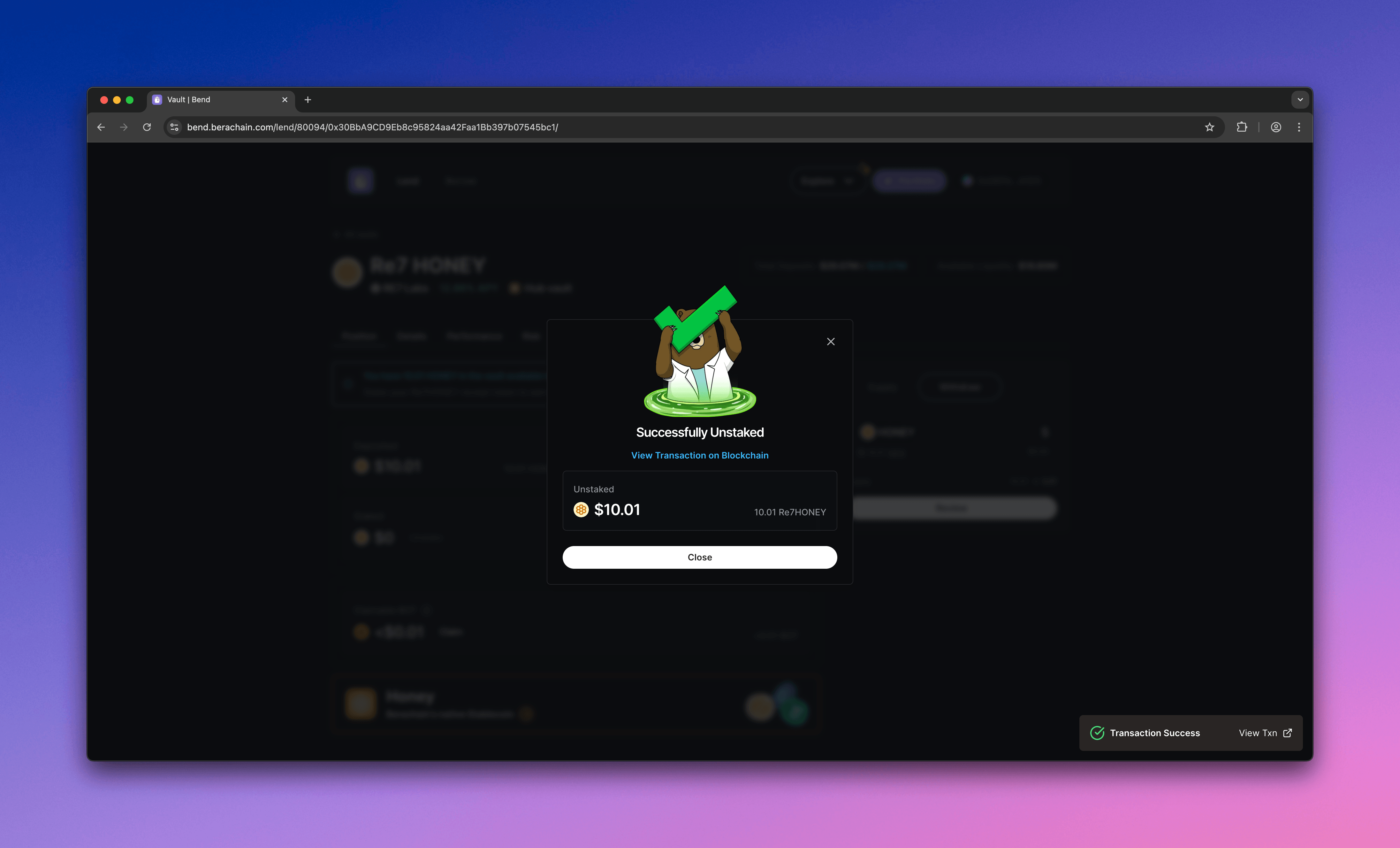 Berachain Bend - Successfully Unstaked